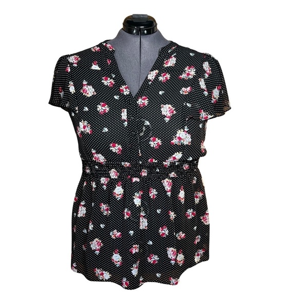torrid Tops - Torrid Black Floral Polka Dot Empire Waist Blouse (Size 2)